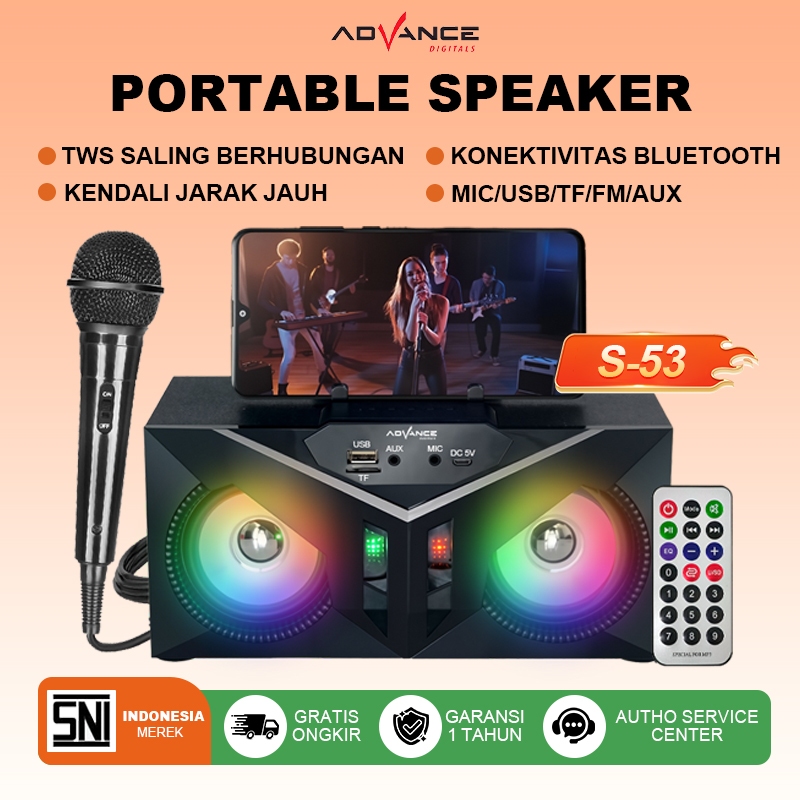 Advance  Speaker Bluetooth  S53 Free Mic Karaoke/Salon Aktif Radio Fm Box Music/Speaker Aktif Portab