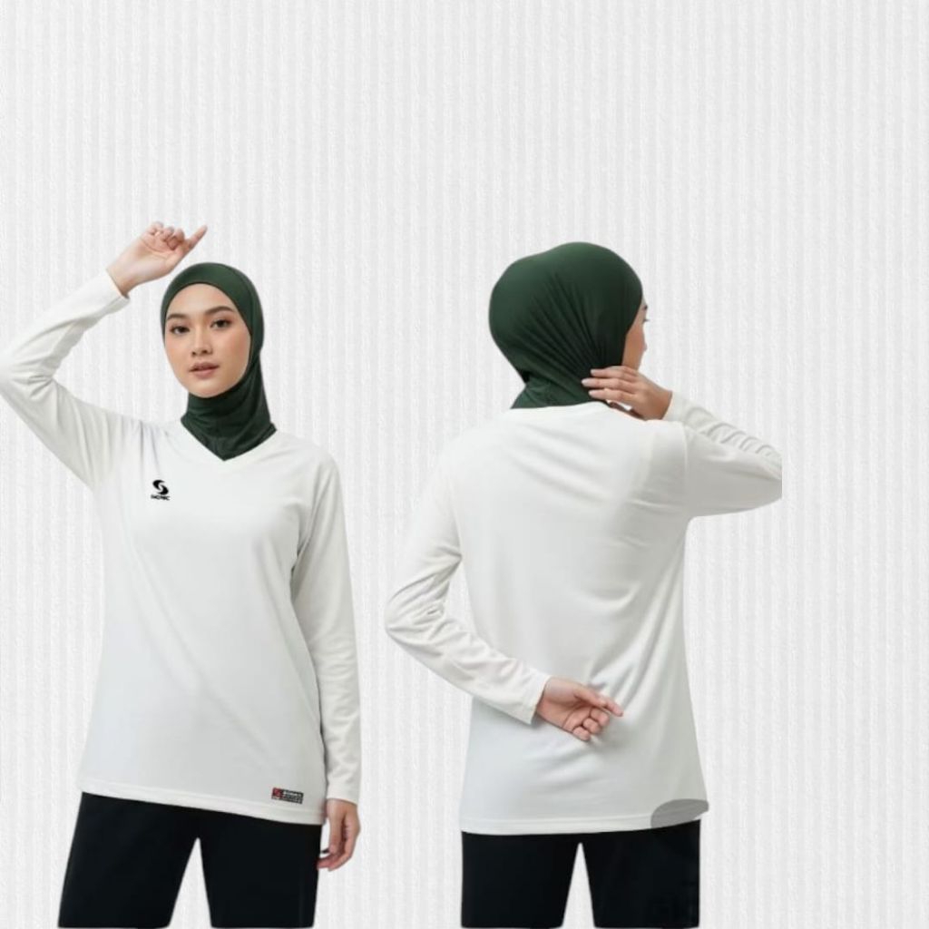 Muslim Baju Olahraga Wanita Premium Lengan Panjang Kaos Badminton Wanita Kaos Voli Pria || Bahan Lem