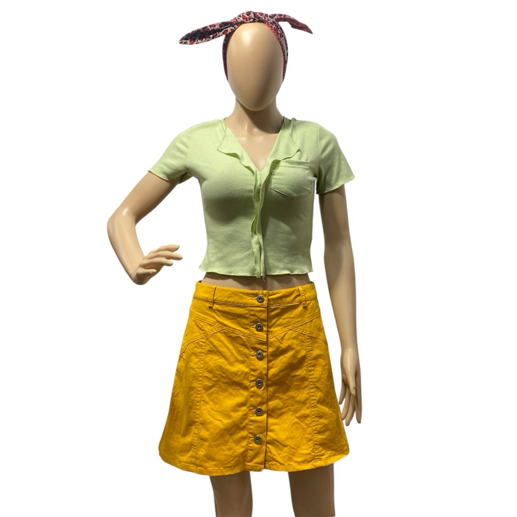Rok pendek kuning kunyit agak stretch m