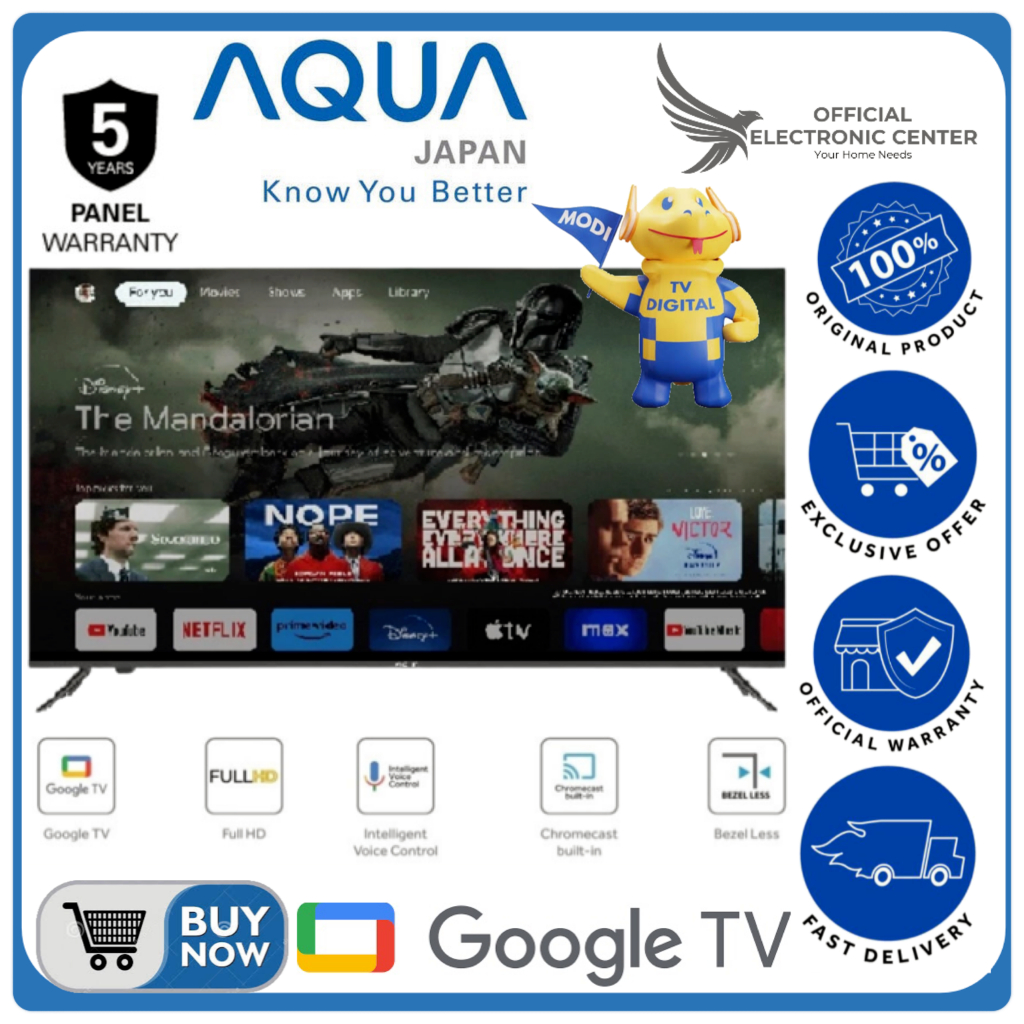 TV AQUA AQT43K80FX AQT-43K80FX AQT43K TV 43INCH GOOGLE TV FHD AQUA LED TV SMART GOOGLE TV AQUA HDMI 