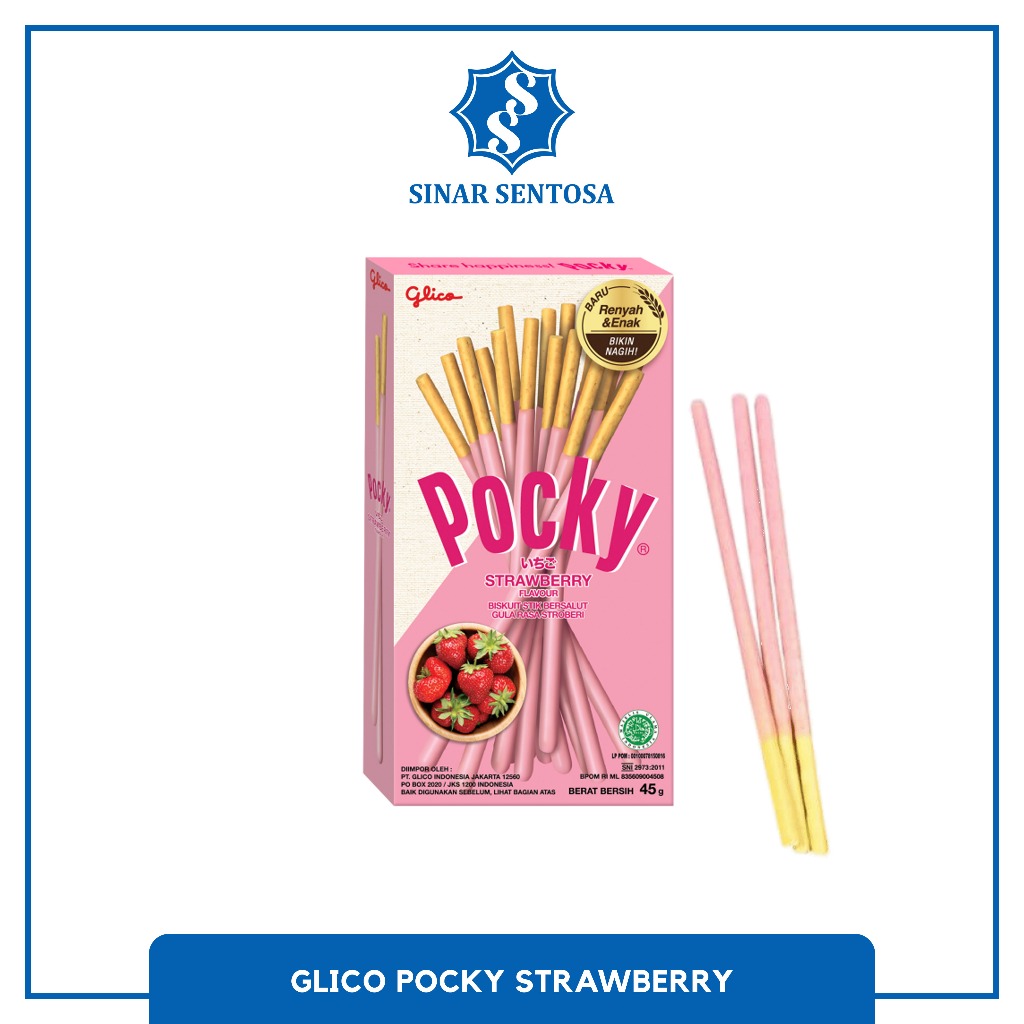 

Glico Pocky Strawberry 45g | Snack Stik Biskuit Renyah Enak Original