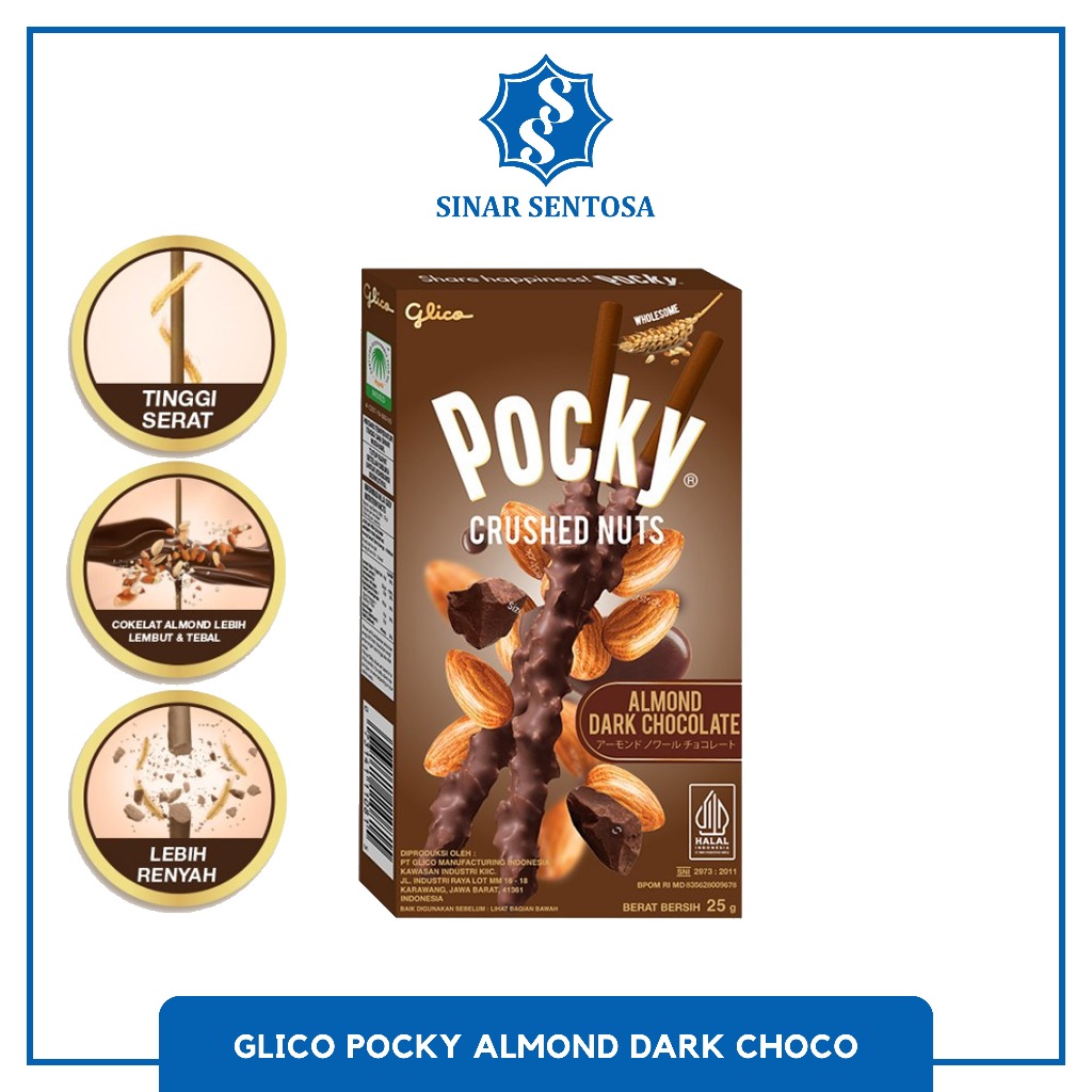 

Glico Pocky Almond Crushed Nuts Dark Chocolate 25g | Snack Stik Biskuit Renyah Enak Original