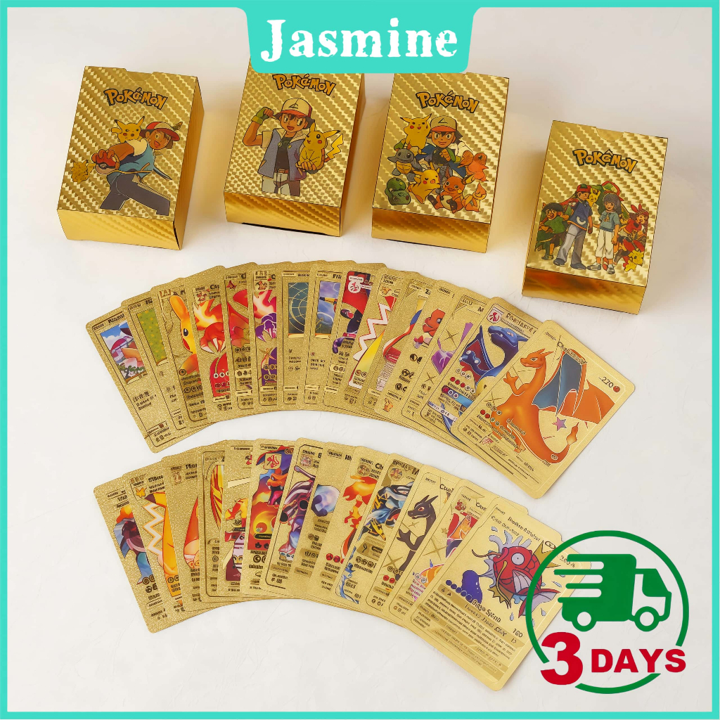 （Ready stock）55PCS Mainan Kartu Pokemon Original Pokemon Cards Kartu Dinosaurus Black Gold Silver