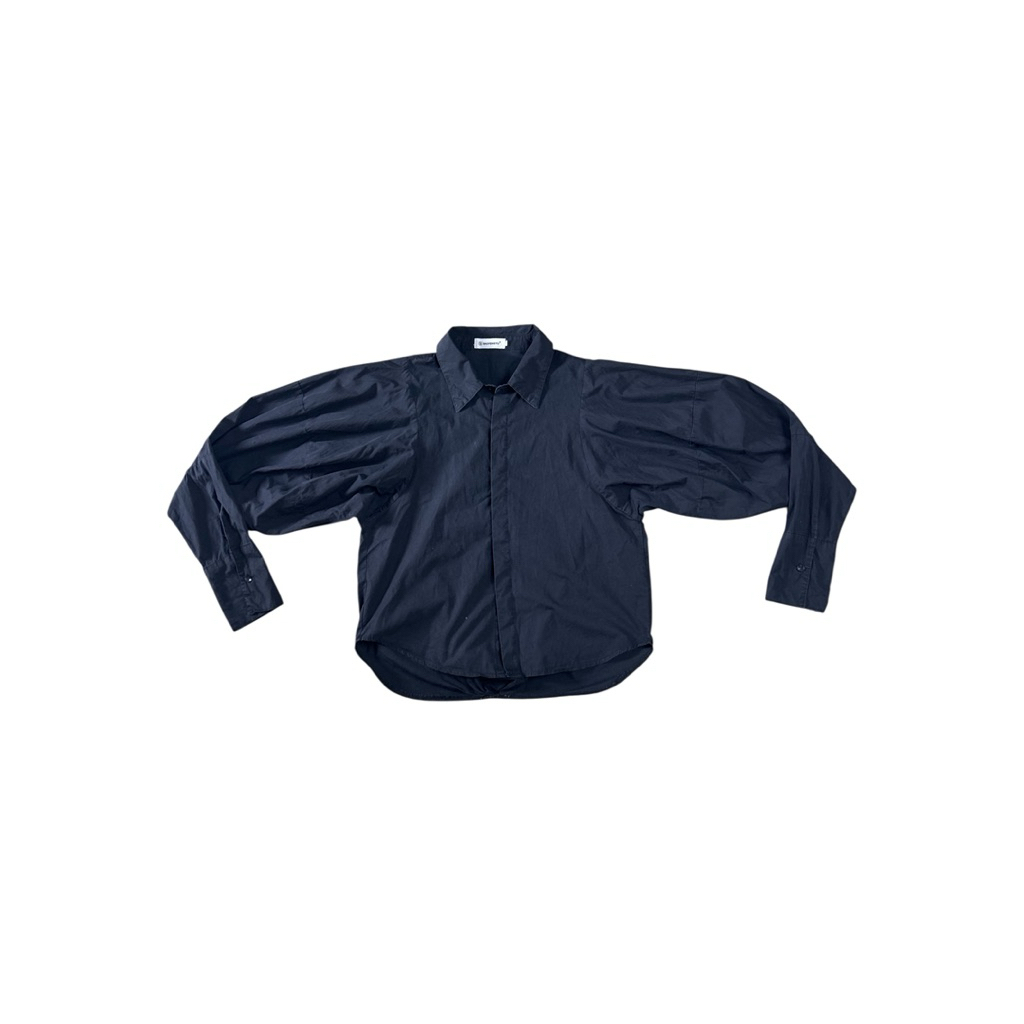 Comme des Garçons Style Black Balloon Sleeve Button-Up Shirt Boxy Fit