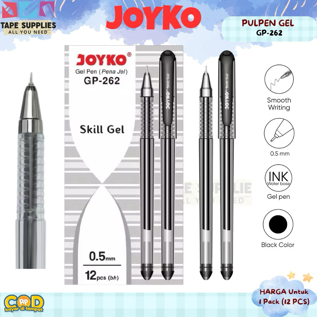 

Pulpen Gel Joyko GP-262 0.5mm Needle Tip Skill Gel Pen – Pena Jarum Tinta Water Based Hitam Biru Merah Lembut Lancar