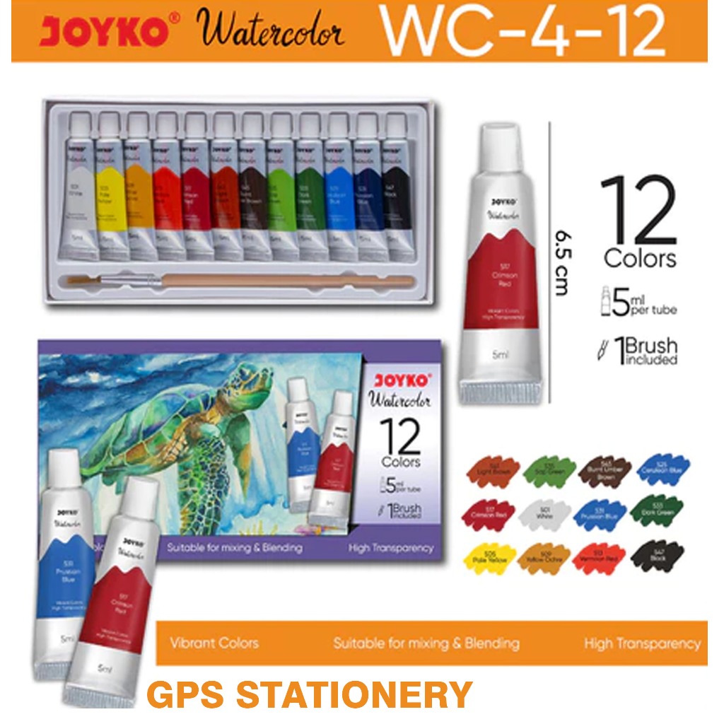 

Watercolor Set Cat Air 12 Warna Joyko WC-4-12 Warna Cerah Brush Stationery Kuas