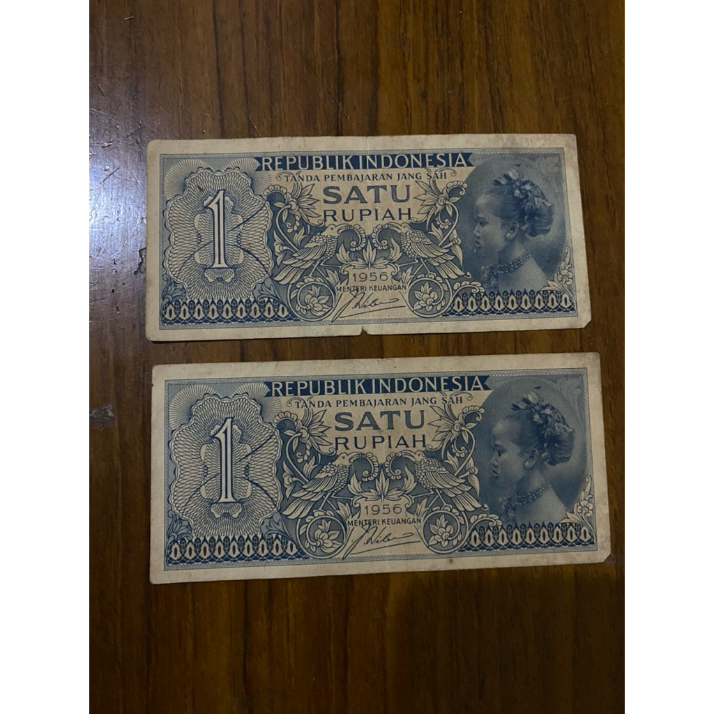 Uang Kuno Kertas Indonesia 1 Satu Rupiah Tahun 1956 1961