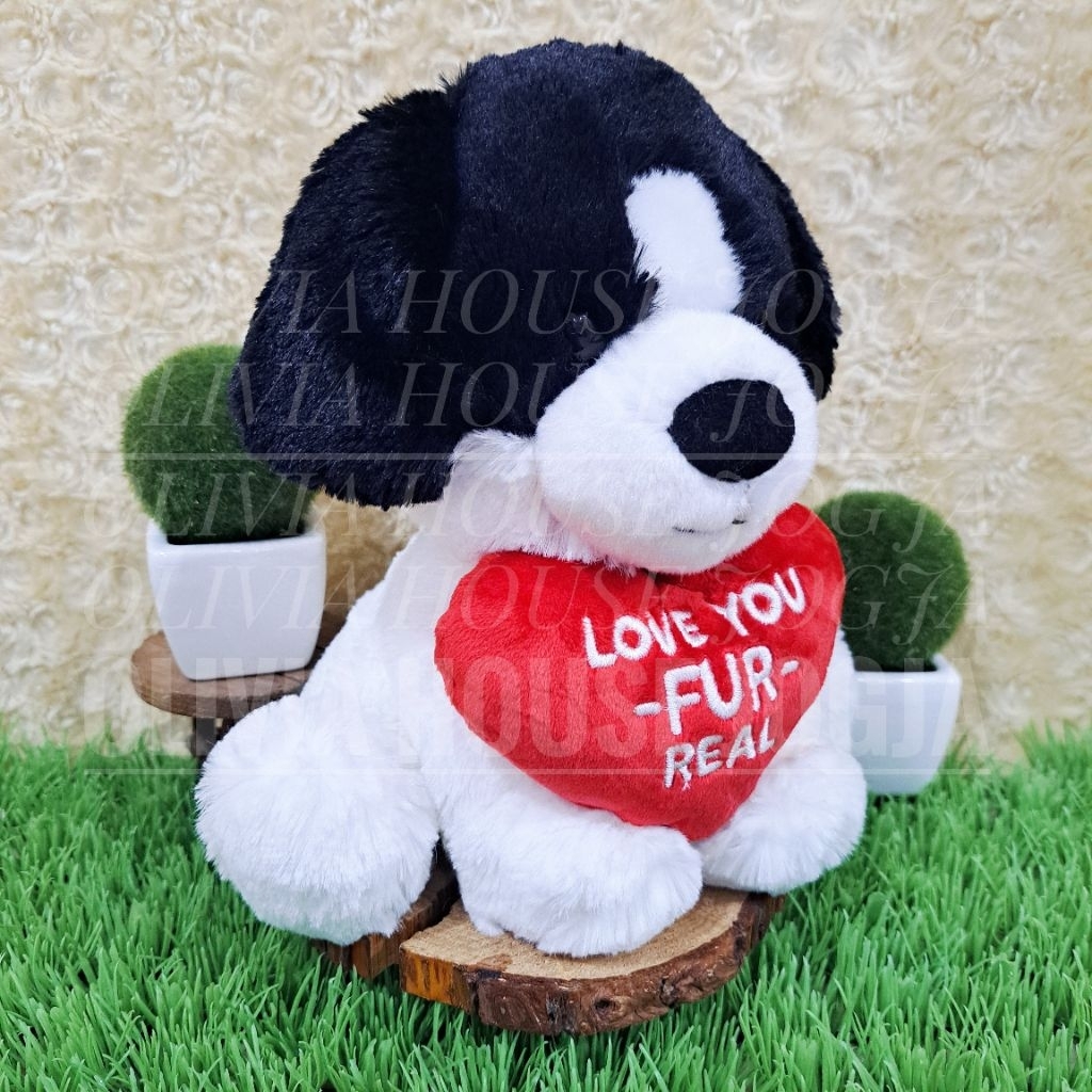 Boneka Anjing Love You Chubby Boneka Doggy Love Merah Boneka Anjing Hitam Putih