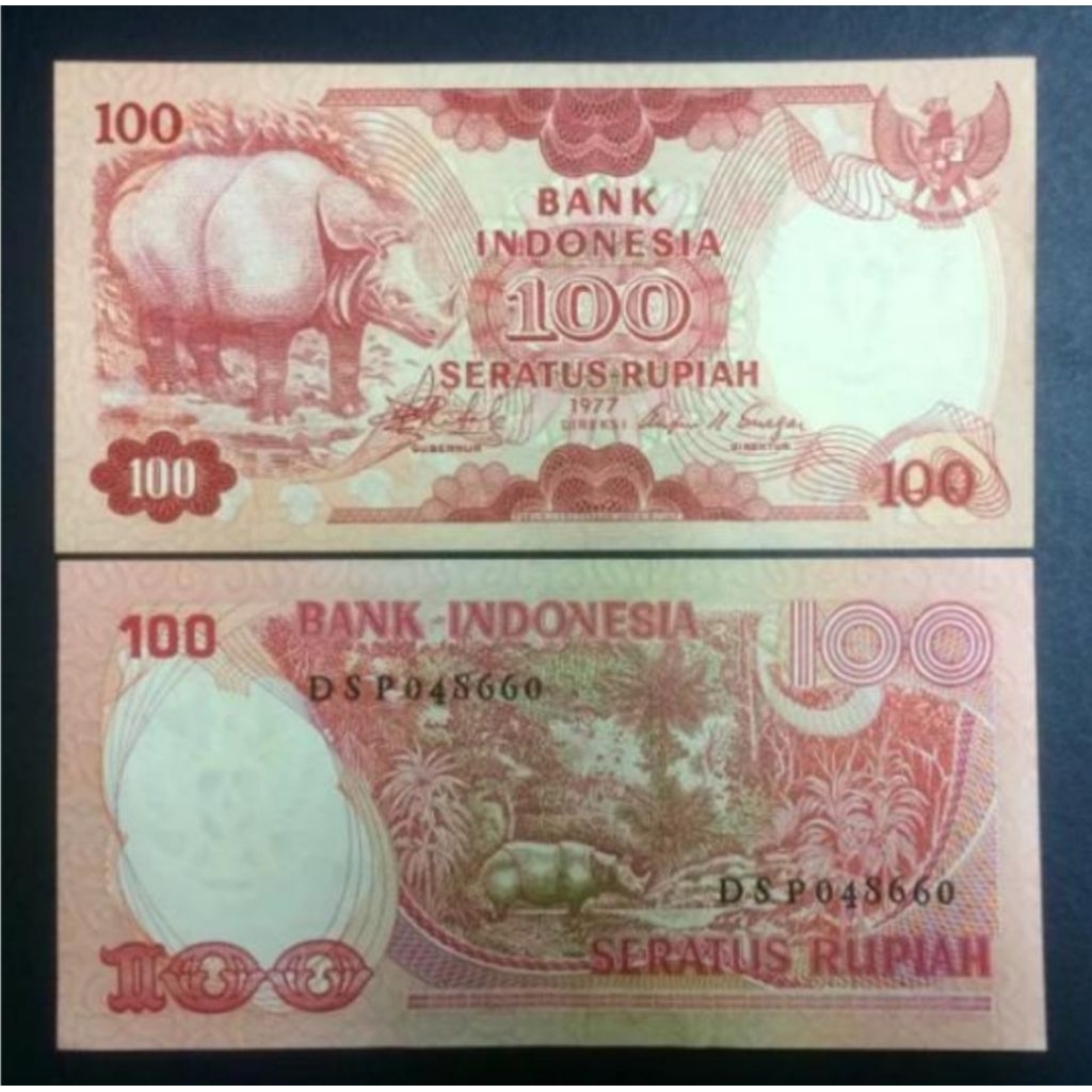 uang kuno 100 badak. seratus rupiah badak 1977