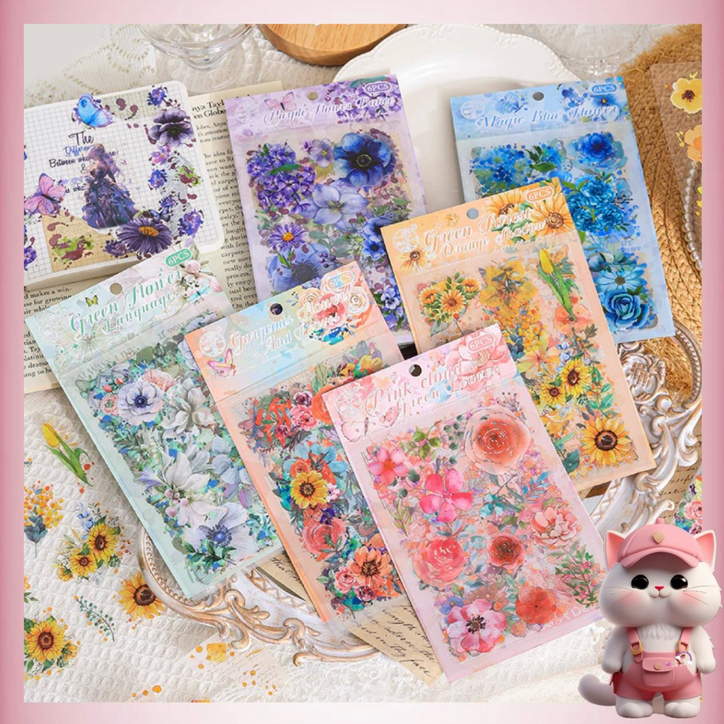 

( 6 LEMBAR ) Stiker Besar Aesthetic Waterproof Sticker Buku Diary Stiker Scrapbook Stiker Jurnal Flower Butterfly Quotes