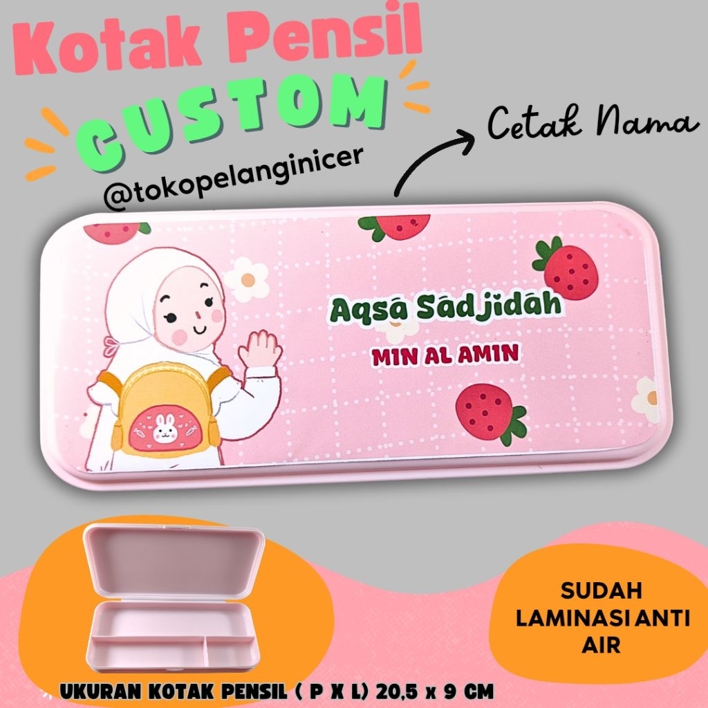 

Kotak Pensil Custom Nama Anak Madrasah Muslimah – Pencil Case Anti Air & Unik Karakter Anak Hijabers Stationery Belajar