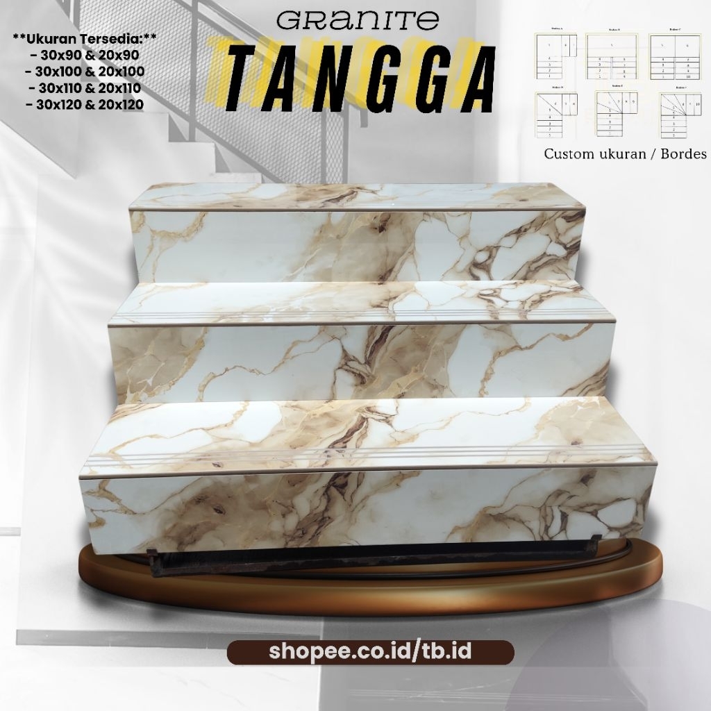 Granit Step Nosing Tangga 30x90-120cm Cosmo Brown Glazed Polished - Anti Slip