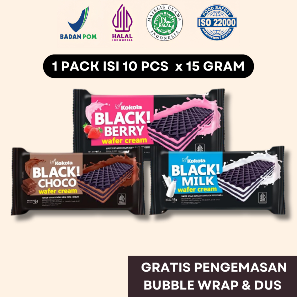 

Kokola Wafer Black 10 pcs x 15 gram, Choco, Milk, Berry
