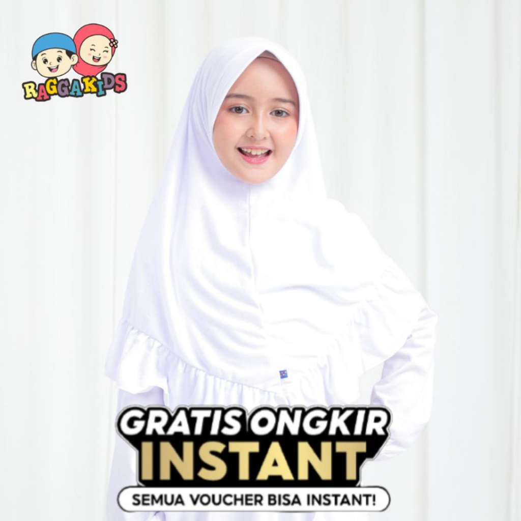 (2-13 TAHUN) JILBAB KAOS PUTIH SEKOLAH ANAK / KERUDUNG PUTIH ANAK TK SD / JILBAB AISYAH BY RAGGAKIDS