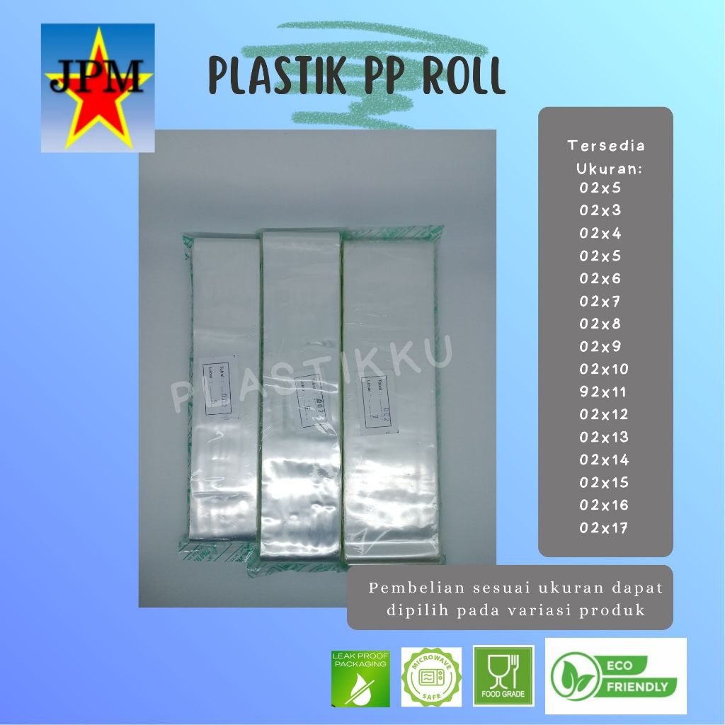 Plastik PP Roll Tebal 0,2 / PP Rol Bening Lebar 5, 6, 7, 8, 9, 10, 11, 12, 13, 14, 15, 16, 17,  cm /