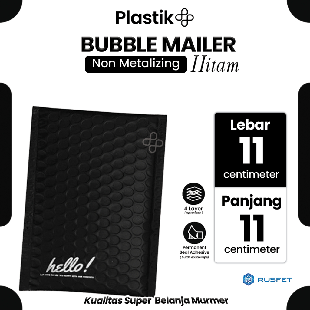 

Amplop Security Bubble Mailer Black (Hitam) 11cm x 11cm Premium Solid Color Rusfet Harga Satuan