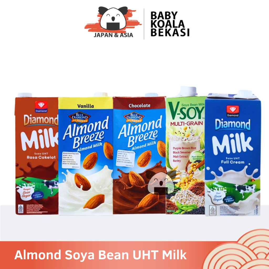 

ALMOND SOYA BEAN UHT Milk 1 Liter | Blue Diamond V-soy Multi Grain| Susu Almond Kedelai Sapi -BKB