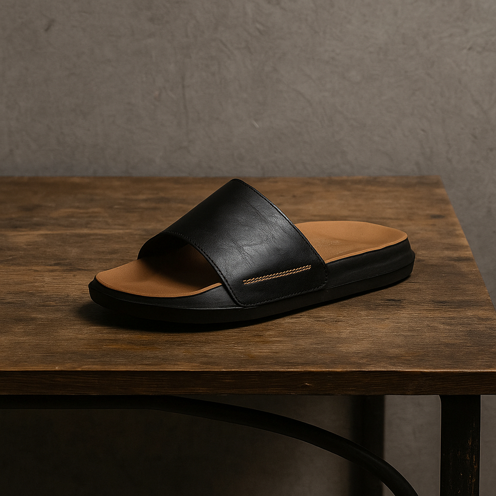 Basic Slides Leather Series 01 Runo Project - Sandal Slide Pria - Slip On Slop Cowok