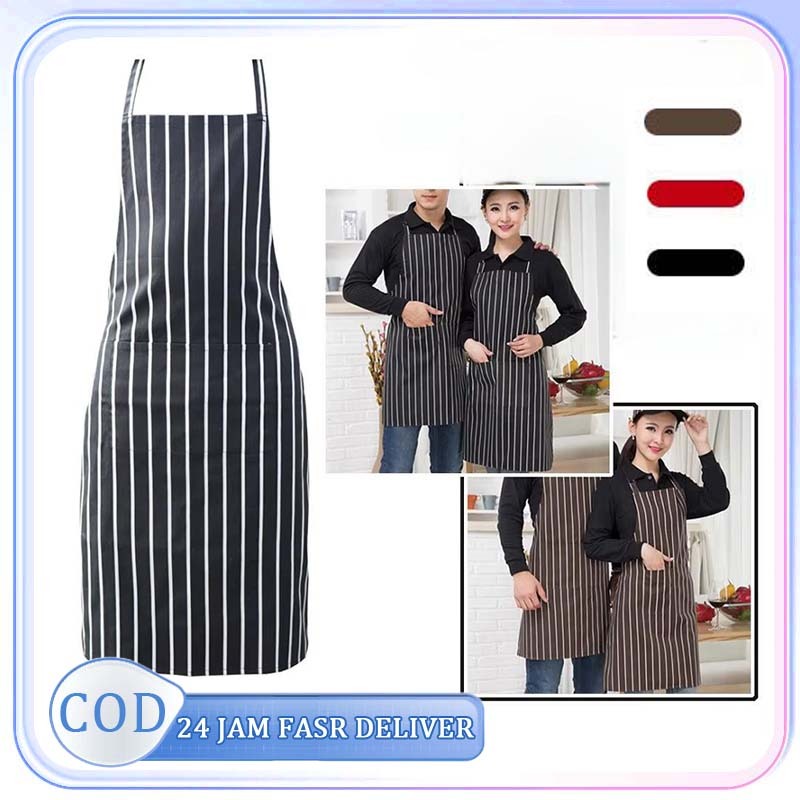 Apron Barista Cafe Apron Celemek Masak Celemek Loreng Hitam Apron Motif Garis
