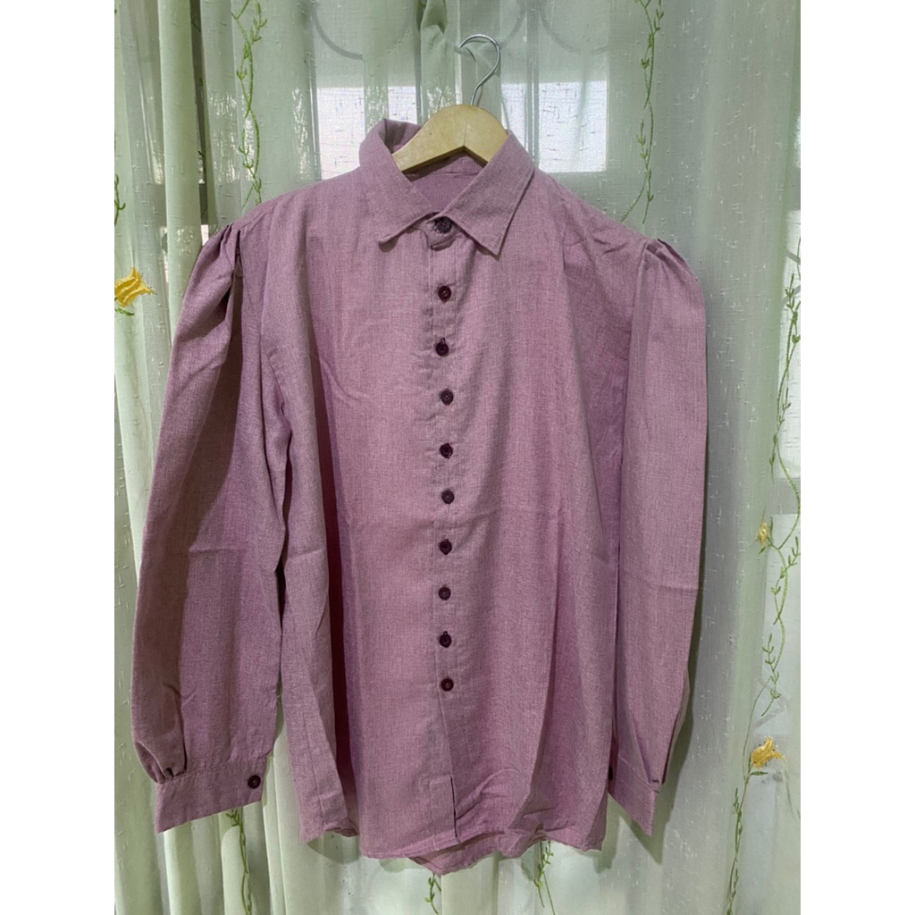 Kemeja Katun lengan Puff Pink