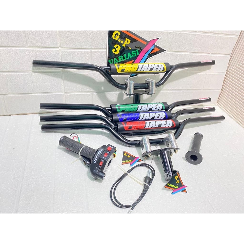 PAKET STANG CRF D-TRACKER HITAM+DUDUKAN STANG+GAS SPONTAN DAYTONA 3TOMBOL