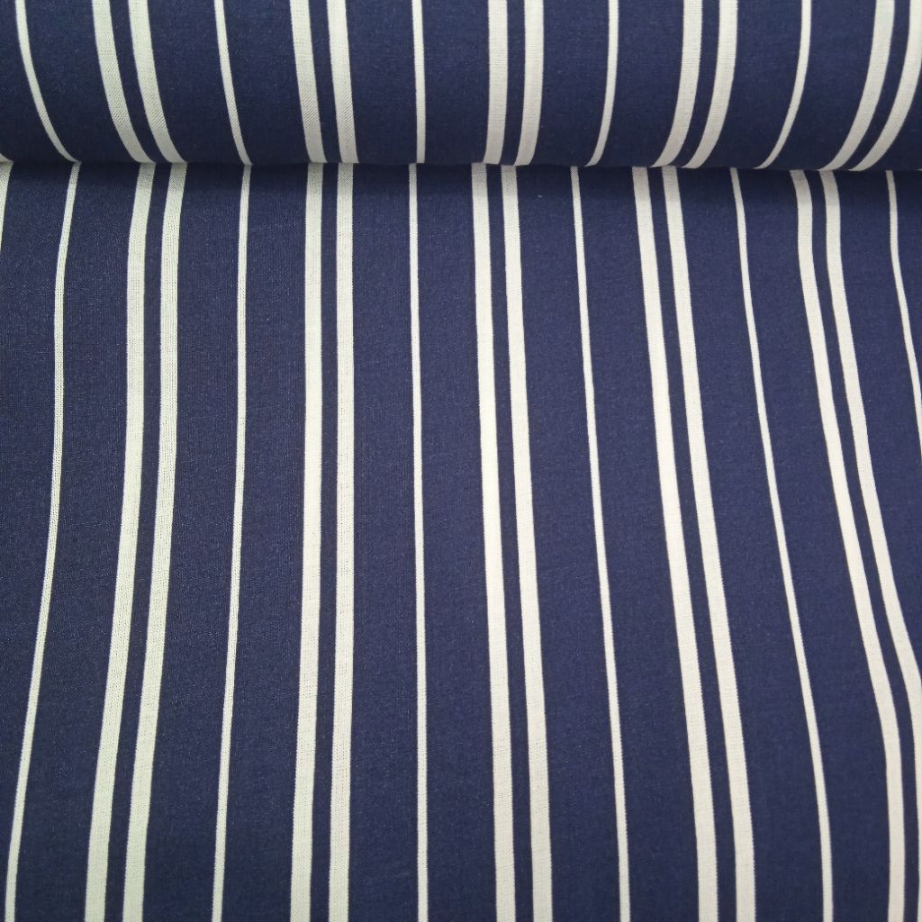 KAIN KATUN RAYON PREMIUM IMPORT MOTIF SALUR NAVY PUTIH
