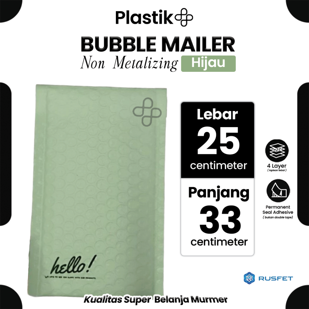 

Amplop Security Bubble Mailer Green Matte (Hijau) 25 x 33cm Premium Solid Color Rusfet Harga Satuan