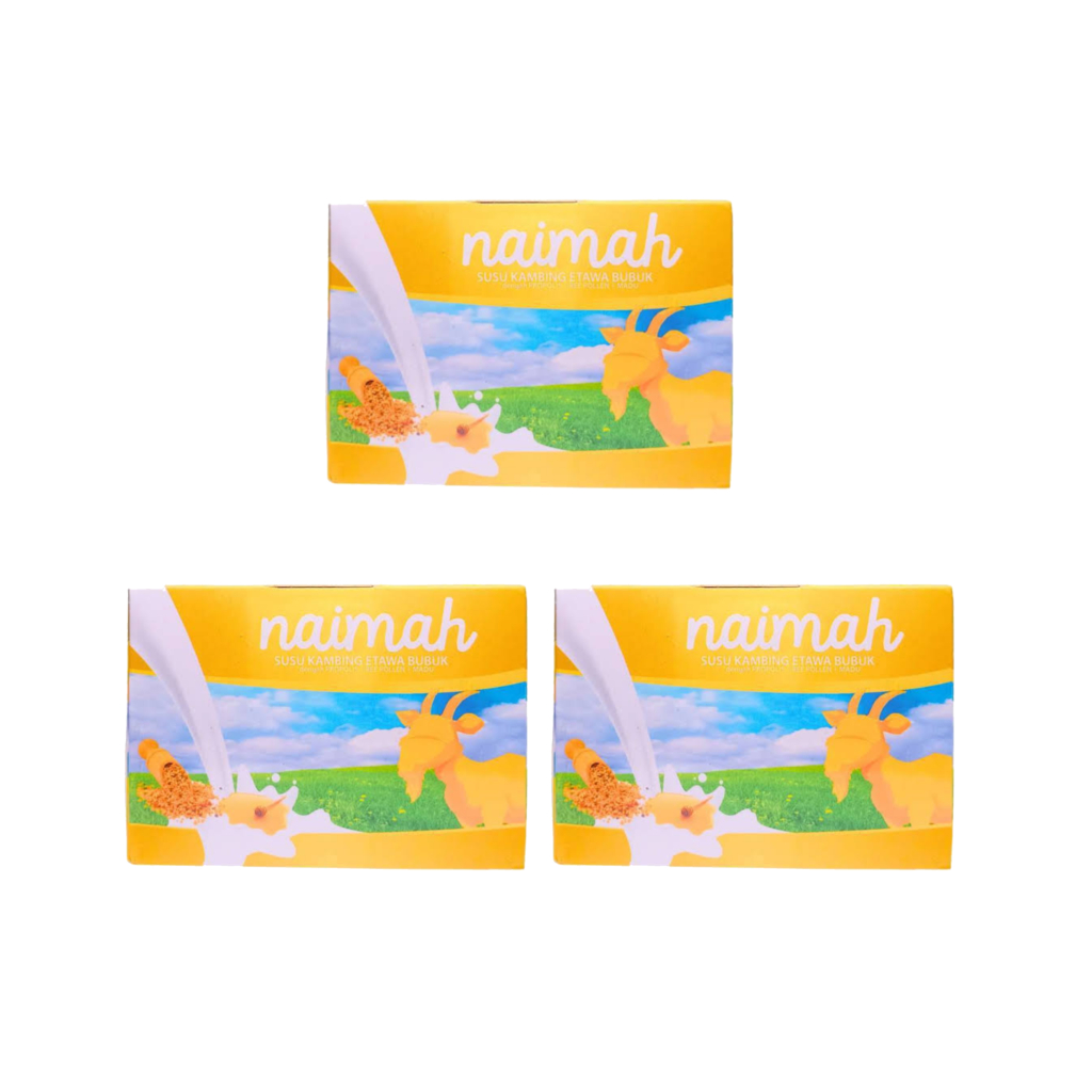 

3 BOX Susu Kambing Etawa Naima Naimah 200g – Susu Bubuk Herbal Propolis Bee Pollen BPOM