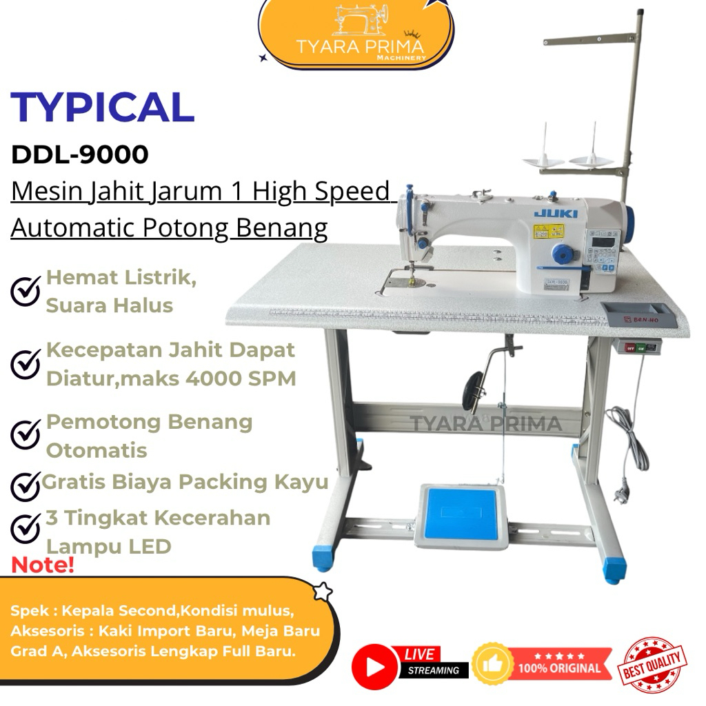 Mesin Jahit Jarum1 Otomatis Potong Benang Second High Speed Industrial  DDL-9000 Dan Direct DDL-8700