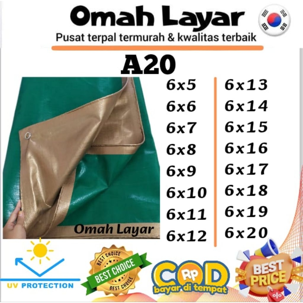 Terpal plastik Korea army gold A20 6x6 6x7 6x8 6x9 6x10 6x11 6x12 6x13 6x15 6x15 6x16 6x17 6x18 6x19