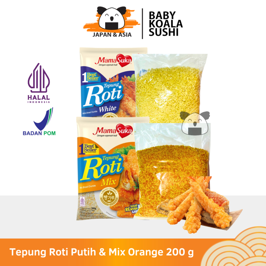 

MAMASUKA PANKO Mix ORANGE & Putih Tepung Roti Ekonomis 200 g Halal │ Panir untuk Karage