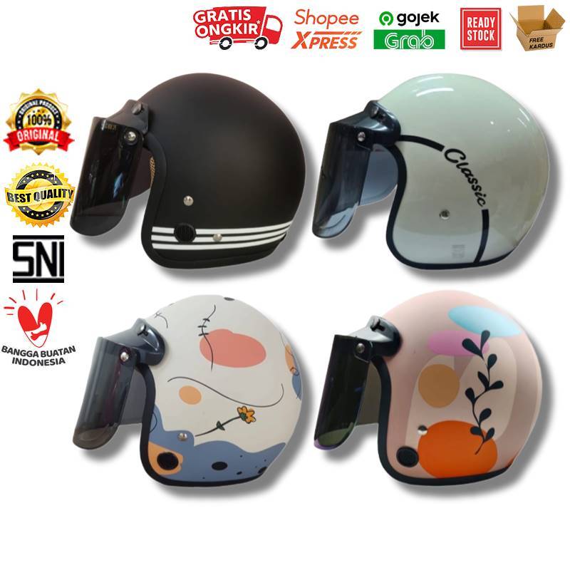 Helm Bogo Retro Motif ANT + Kaca Helm