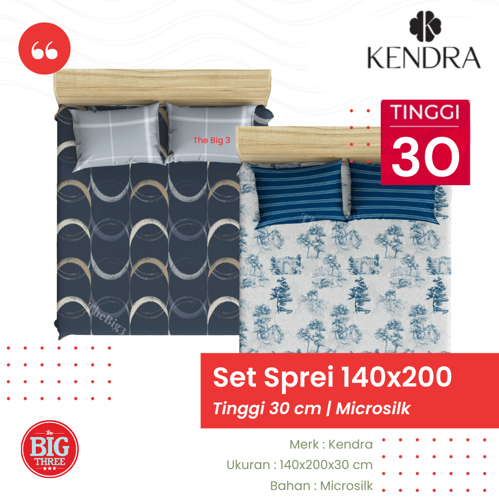 KENDRA Sprei 140X200 Tinggi 30 cm motif Terbaru Minimalis Bunga KING QUEEN 140 T30 SP THEBIG3
