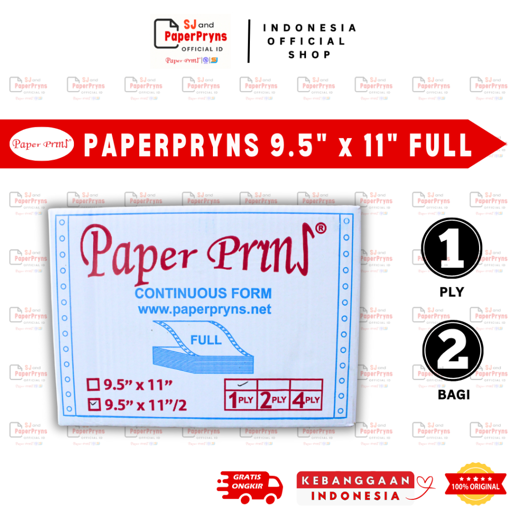 

PAPERPRYNS Kertas Continuous Form 9,5" × 11/2" - BAGI 2 (1 PLY) FULL HVS Sheets
