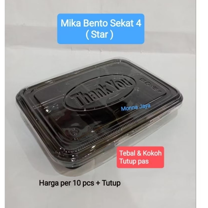 Bento Mika Sekat 4/ Mika Bento Sekat 4 Bintang/ Box Bento Hitam @10 pcs