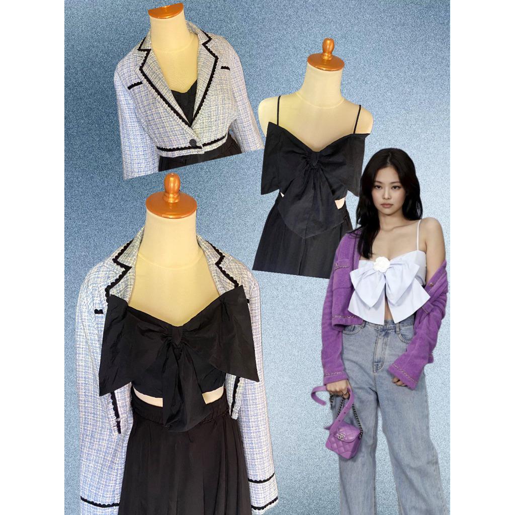 blazer crop tweed cider + tanktop by hnm