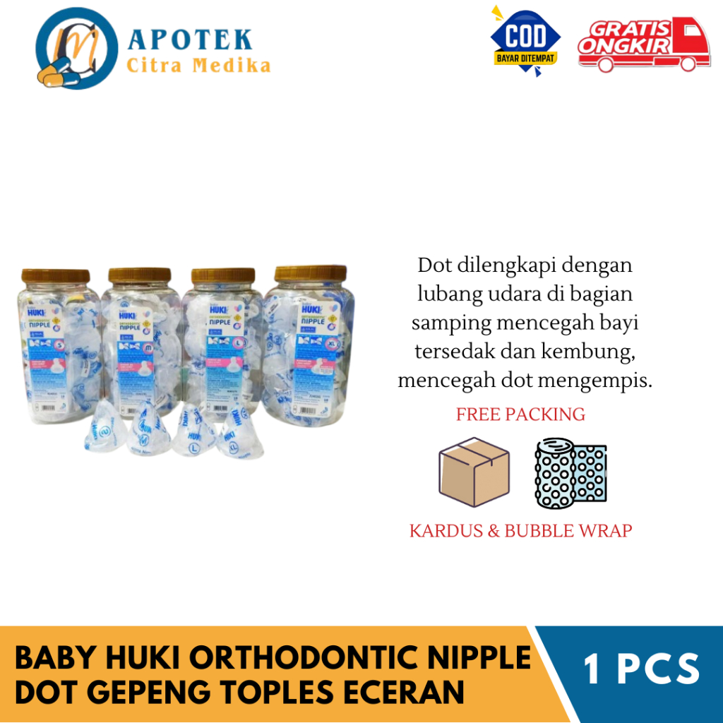 BABY HUKI ORTHODONTIC NIPPLE (DOT GEPENG TOPLES ECERAN 1 PCS) - DOT SILIKON UNTUK BOTOL SUSU BAYI