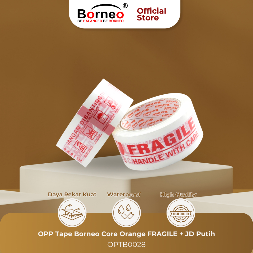 Borneo OPP Lakban FRAGILE JANGAN DIBANTING 48 mm x 90 Yard - Putih
