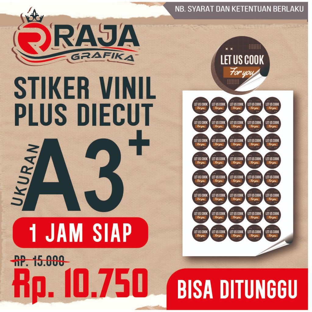 

STIKER LABEL CROMO (TIDAK TAHAN AIR) DIECUT (POTONG PUTUS) KEMASAN A3+