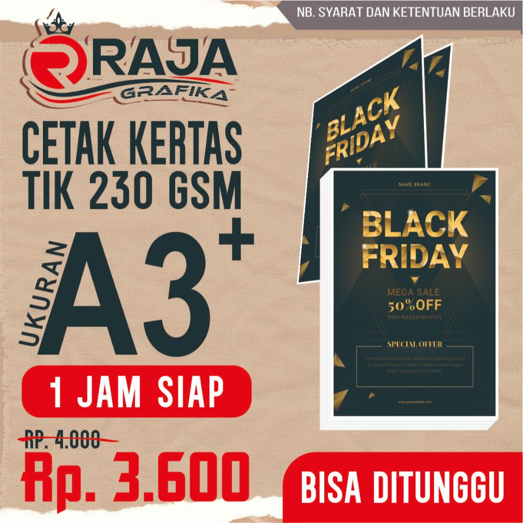 

CETAK KERTAS TIK/ART CARTON 230 GSM UKURAN A3+ 1 1 SISI