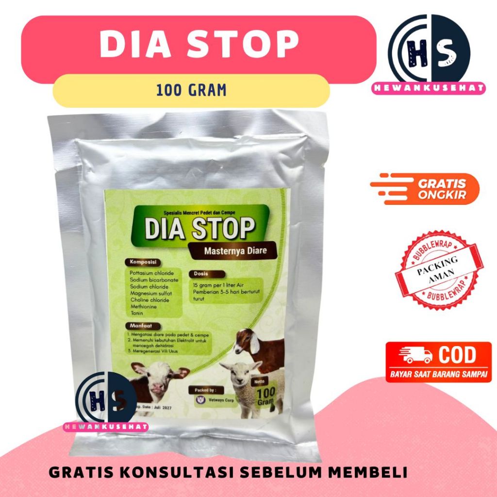 DIA STOP 100 GRAM - Obat Diare Mencret Sapi Kambing Domba Pedet Cempe