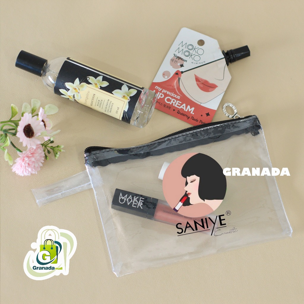 POUCH KOSMETIK TRANSPARAN UK 20 X 12 - FREE CUSTOM DESAIN LOGO