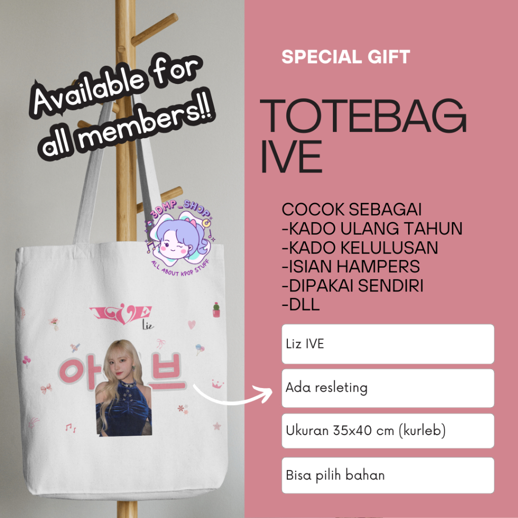 Totebag Kanvas Blacu IVE Liz Gaeul Rei Yujin Wonyoung Leeseo