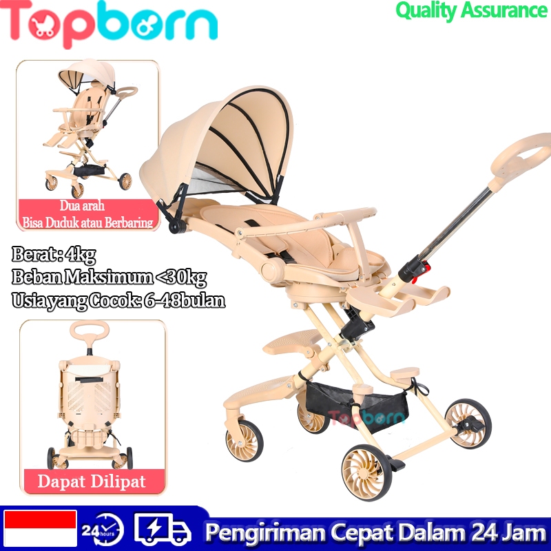 Topborn Stroler Kereta Dorong Dapat Dilipat Duduk/Berbaring Dapat Disesuaikan Dua Arah Ringan Cocok 