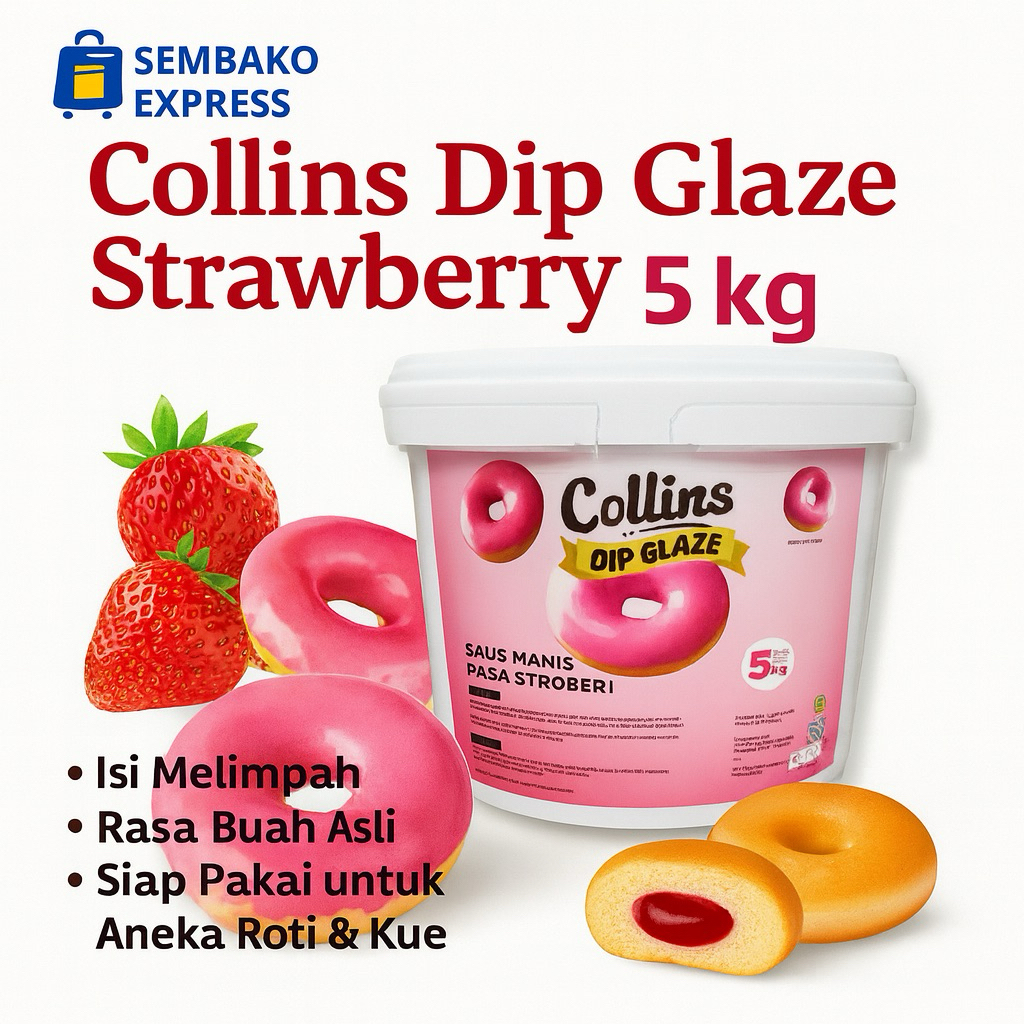 

Collins Dip Glaze Strawberry 5kg – Saus Manis Rasa Stroberi