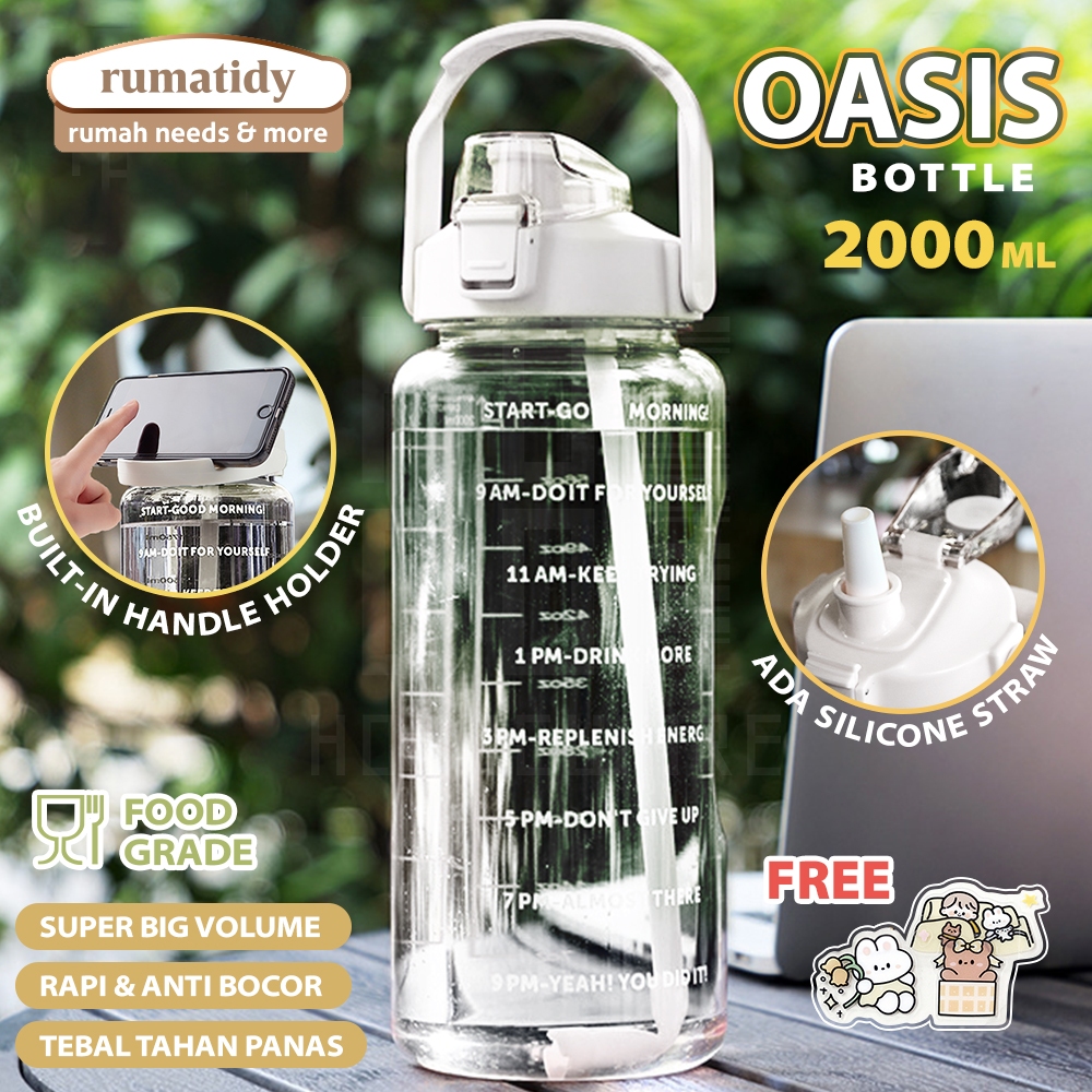 RUMATIDY - Botol Tambler Dengan Penanda Motivasi Tumbler Plastik Premium 2 Liter Transparan BPA Free