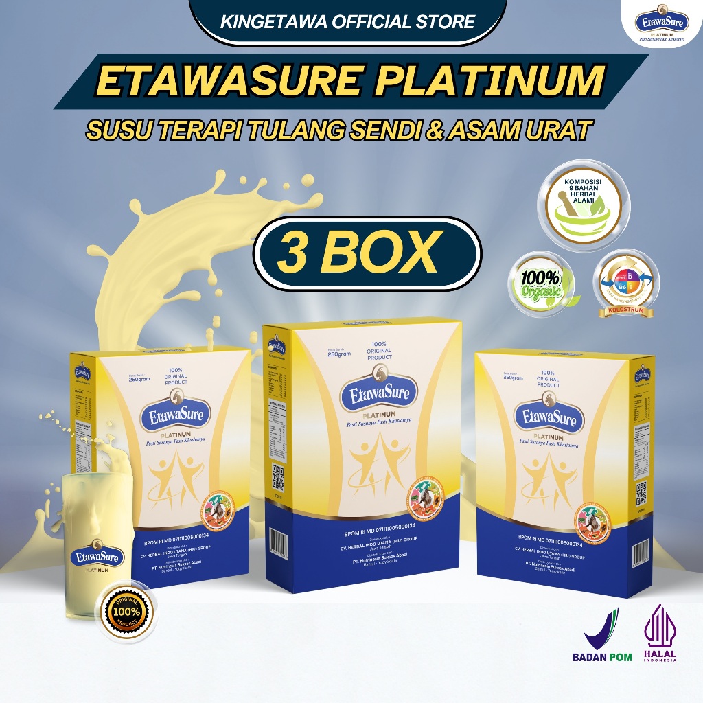 

Etawasure Platinum Susu Kambing Etawa Herbal Rasa Jahe Untuk Asam Urat Kemasan 250gram Paket 3 Box