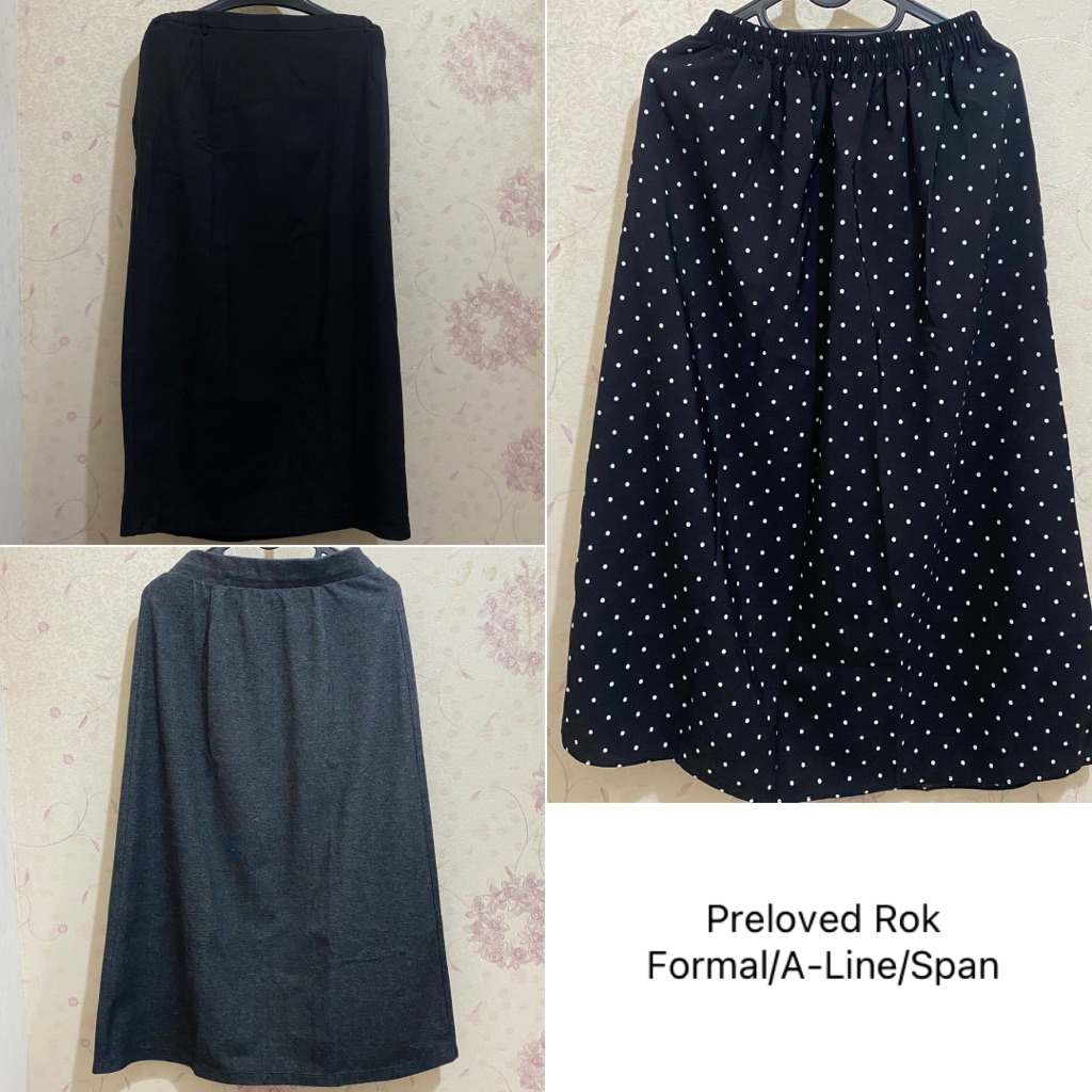 PRELOVED Rok Hitam Polkadot Rok Hitam Polos Formal Rok A-Line