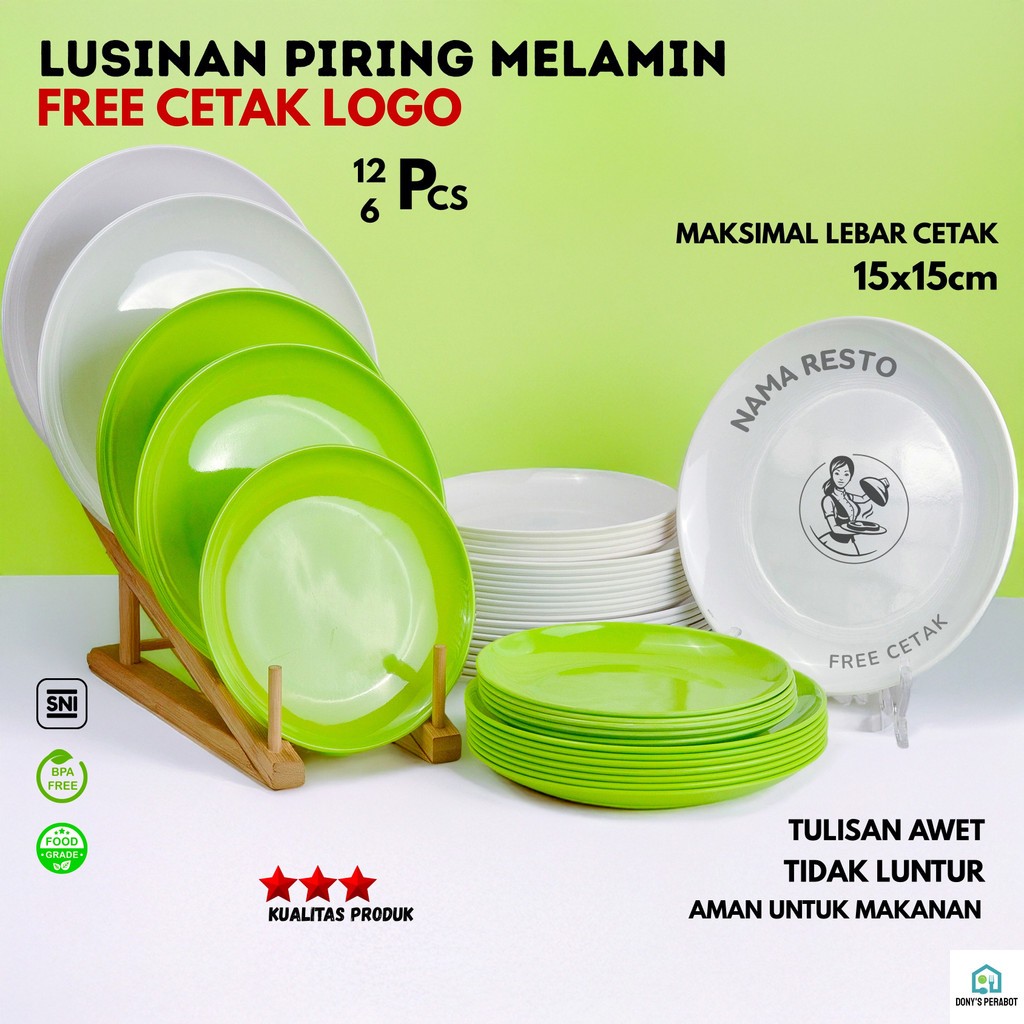Piring Makan Melamin Bulat Lusin 6/12pcs + FREE Cetak Logo | Piring Bulat Dangkal Cafe & Catering