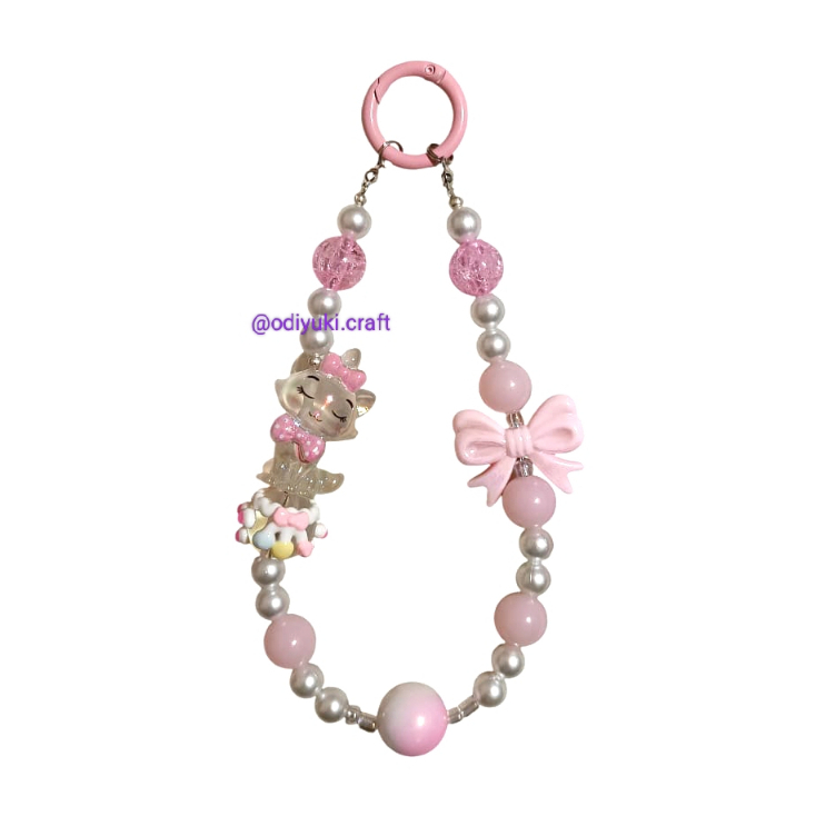 Phone Charm Bag Charm Phone Strap Beads Manik Korea Viral Baby Pink Cat